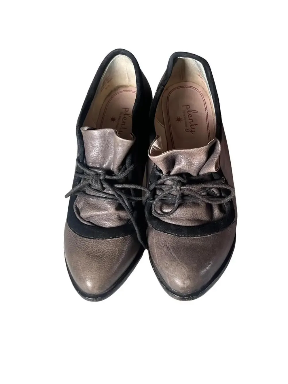 Plenty by Tracy Reese Wayne Oxford Heels 7 37.5 Gray Black Lace Up Bootie Retro